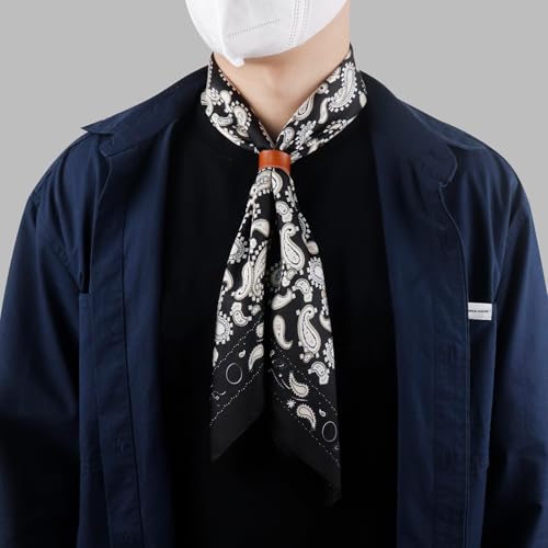 Image of 27.5 Inches Square Silk Feeling Neck Scarf for Men Necktie Silk Bandanas Pocket Square Cowboy Scarves (Black cashew flower)