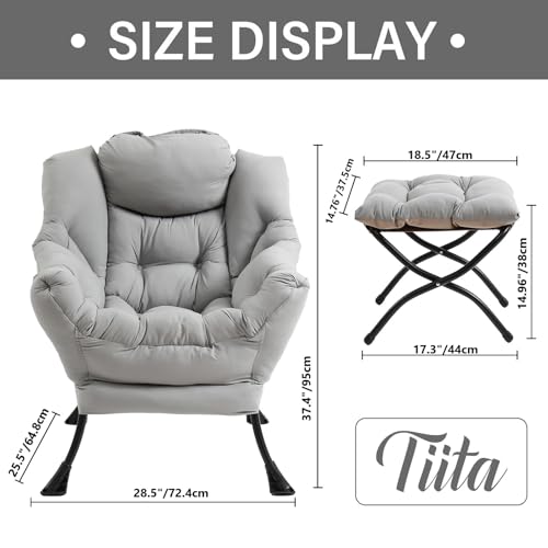 Image of Tiita Lazy Chair with Ottoman, Light Grey Modern Large Accent Chair, Comfy Leisure Sofa Armchair with Ottoman, Reading Chair with Footrest for Bedroom, Living Room, Dorm Rooms, Peach Light Grey