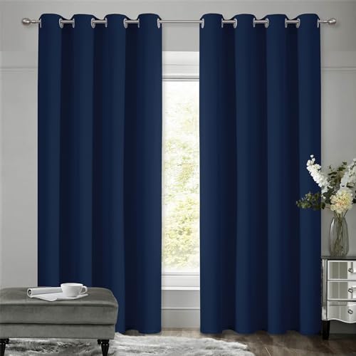 VEHEDE Thermovorhang Haustür Verdunklungsvorhänge, Vorhänge Blickdicht Gardinen Schlafzimmer 175 cm Lang, Thermovorhang Kälteschutz 175 cm Lang, H 175 x B 140 cm, Dunkelblau, 2er Set