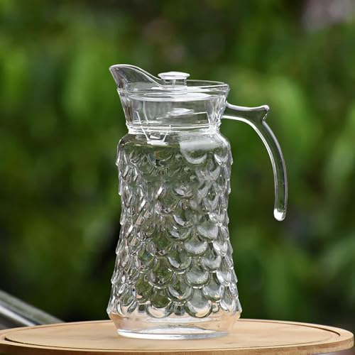 Image of Martvia Premium Juice and Water Glass Pitcher jug with Lid 1.8 Liter Romantic Style jugs with Handle Pitcher for Serve Water, Milk Juice, Lassi, Cocktail, Ideal for Gift Beverage Carafes (NP - 28)