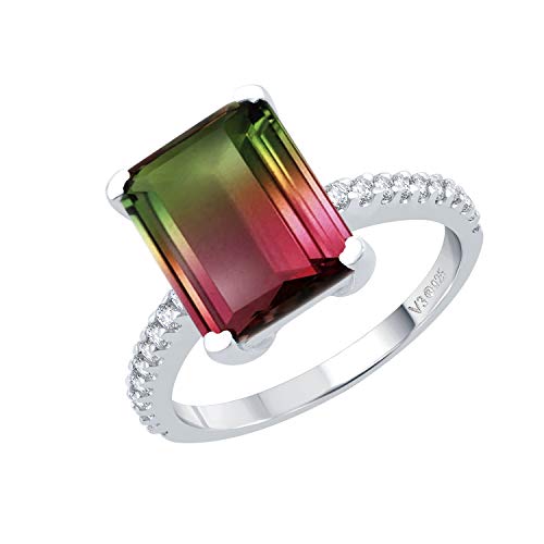 925 Sterling Silver with Choice Of Gemstone and White Topaz Solitaire with Accents Engagement Wedding Ring2