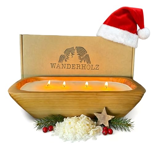 Wanderholz Sojawachskerze in einer Zedernholz Holzschale - Nachhaltige...