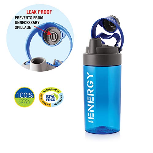 Image of CELLO Energy Plastic Protein Shake Bottle | Flip top open| Leak Proof & Easy to clean | Gym Protein Shaker Bottle |700ml, Blue