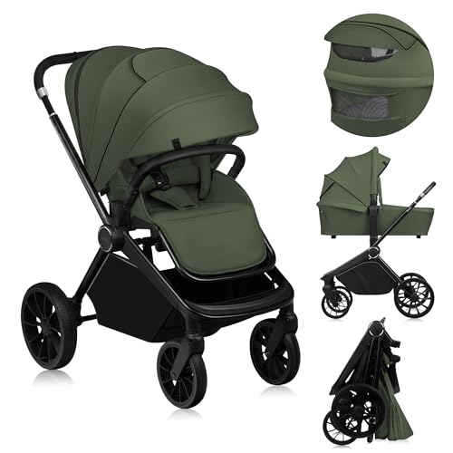 Lionelo MIKA PLUS Kinderwagen 6-48 Monate bis 22 kg, Verstellbare Rückenlehne und Fußstütze, Federung, 360° drehbare PU-Räder, Wasserdichtes XXL-Verdeck, UPF50+