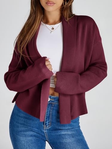 Image of Saodimallsu Womens Cropped Cardigan Open Front Shawl 2026 Fall Trendy Long Sleeve Sweater Jacket