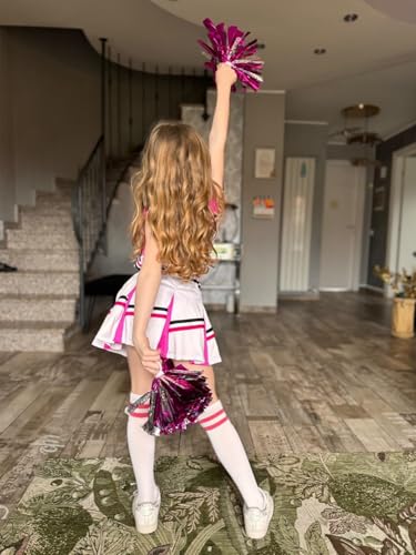 Image of LOLANTA Cheerleader Costume for Girls Halloween Cheer Uniform Outfit | 4Pcs Complete Cheerleading Set with Top, Skirt, Socks and Pom Poms, Cheer Outfits for Halloween Cosplay Christmas