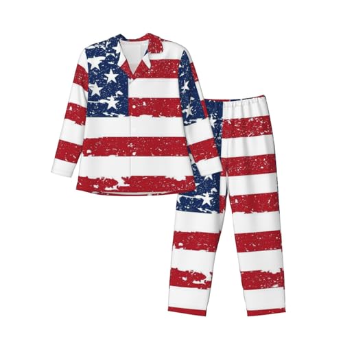 Grunge America Usa Flag Mens Pajamas Set Button Down Sleepwear Set Long Sleeve Loungewear With Pockets3