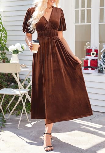 Image of Sissyaki Velvet Maxi Dress Fall Wedding Guest Dress 2026 | Semi Formal to Formal Events, Family Pictures, Holiday Party Dinner Dress