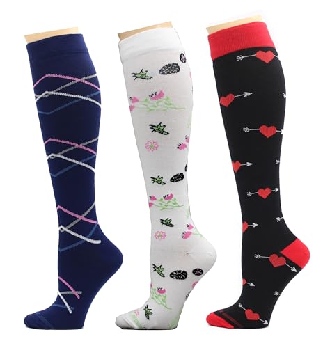 Image of REXX 3 Pairs Women's Knee-high Therapeutic Graduated Anti-Fatigue 8-15mmHg Combed Cotton Compression Socks