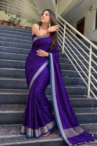 Image of Women's Glory Kanjivaram Soft Lichi Silk Saree With Embroidered Design and Zari Work For Wedding Banarasi Style Sari With Jacquard Woven Unstiched Blouse Piece for Wedding sadi (Purple)