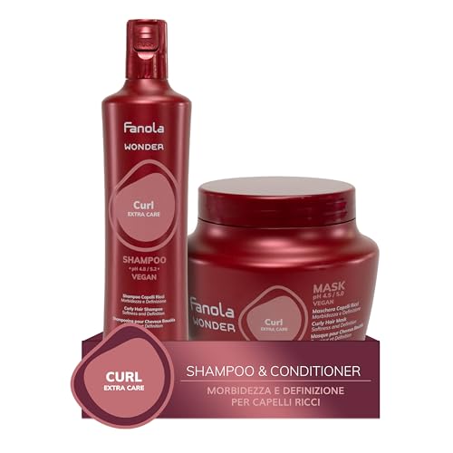 Fanola Wonder Curl, Shampoo per Capelli Ricci e Ondulati + Fanola Wonder Curl Maschera per Capelli Ricci e Ondulati, 500 ml