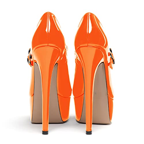 WAYDERNS Women's Patent Mary Jane Platform Round Toe Adjustable Double Strap Stiletto High Heel Pumps Shoes 6 Inch4