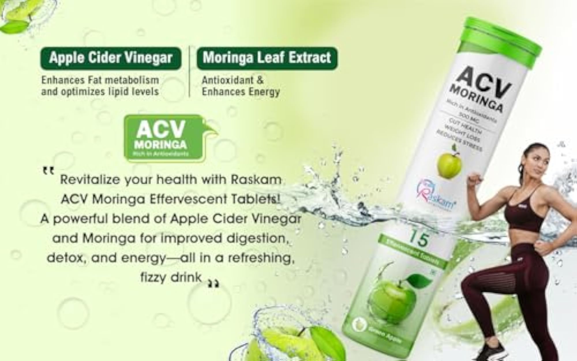 Raskam ACV Moringa Effervescent Tablets, Natural Energy & Immunity Booster