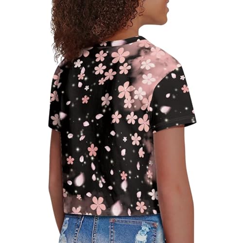 Image of Kids T Shirt Short Sleeve Crop Tops for Girls Summer Clothes Pullover Tees Shirt 5-14