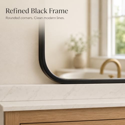 Image of USHOWER 2-Pack Black Bathroom Mirrors for Over Sink 24 x 36 Inch, Metal Frame Rectangle Wall Mirror, Modern Farmhouse Vanity Mirror, Wall Mounted