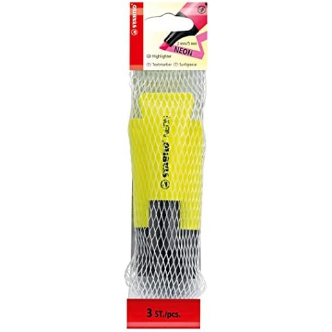 Marcador fluorescente STABILO NEON, cuerpo semiblando, 3 unidades amarillo Cover