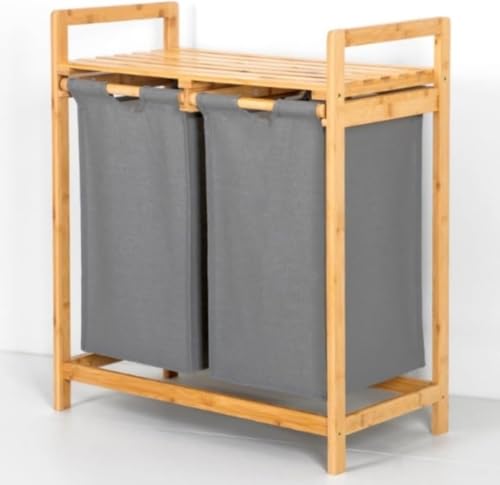 Stewlt ランドリー バスケット 収納ボックス 竹製 洗濯カゴ 引き出し 洗濯物 ダブルバケツ二段引き出し収納ラック収納バスケット 着物 タオル 衣類収納 分類収納 大容量 多機能 防水 洗濯用 洗剤収納 トイレ置き 浴室用 玄関 リビング おしゃれ