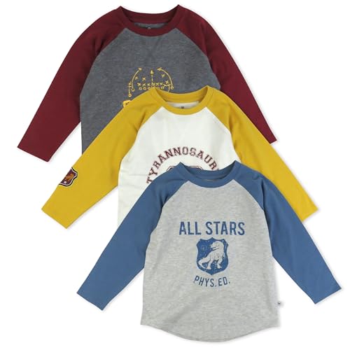 HonestBaby 3-Pack Long Sleeve Baseball Raglan T-Shirt 100% Organic Cotton Infant Baby, Toddler, Little Kids, Boys, Girls, All Star Academy, Newborn