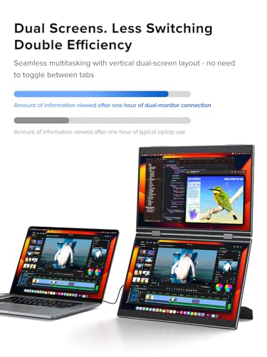 Image of UPERFECT Delta Pro Touch Portable Monitor, 16 inch 2K Laptop Screen Extender, Touchscreen Dual Monitor with Stylus, First Pressure-Sensitive Touch Display, Stacked Folding Vertical Dual Screen with Stand