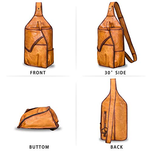 Genuine Leather Sling Bag for Men and Women Vintage Large Sling Backpack Shoulder Crossbody Chest Bag for Ipad3