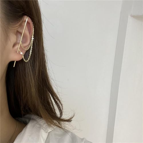 1Pcs Ear Crawler Earrings for Women Ear Cuff Earrings Helix Hook Earrings Ear Wrap Earrings Pearl Rhinestone Lightning Bolt Pierced Clip Earrings Trendy Jewelry for Women2