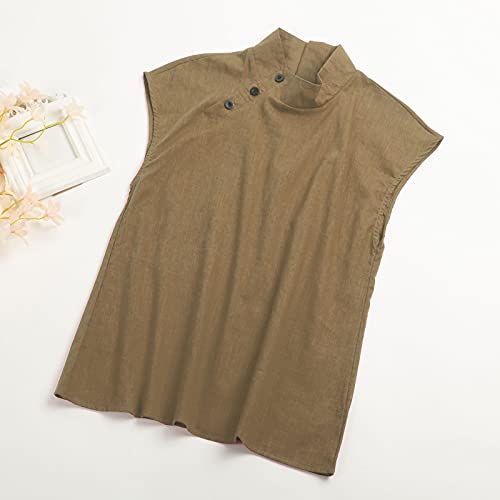 Domary Blusa feminina de algodão com gola abotoada lateral manga curta plus size moda casual túnica