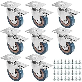 ZOENHOU Set of 8 100mm Heavy Duty Braked Castors Wheels, Swivel Trolley Caster Wheels for Furniture, 1200KG Loading Capacity