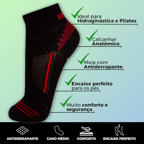 Kit 03 Pares Meias Hidroginástica Trifil Antiderrapante Unissex Adulto | 1 Azul Royal - 1 Cinza Chum