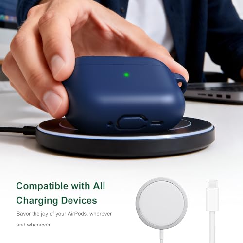 Image of R-fun for AirPods Pro 3rd Generation Case with Cleaner Kit, Soft Silicone Protective Case Cover for Apple AirPod Pro 3 for Women Men, AirPods Pro Case Accessories with Keychain, Midnight Blue