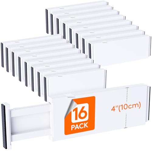Image of Lifewit 16 Pack Upgrade Drawer Dividers for Clothes, 4" High 11-17" Adjustable Dresser Drawer Organizers, Expandable White Plastic Drawer Separators for Kitchen, Nursery, Office Organization & Storage | 16 Pack 11-17" Expandable White Plastic Drawer Separator for Dresser, Kitchen, Closet, Nursery, Office Organization & Storage