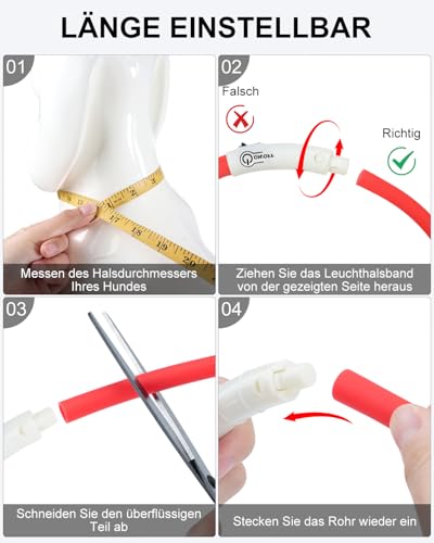 Joytale Leuchthalsband Hund USB Aufladbar Hundehalsband Leuchtend für Große Mittel Kleine Hunde und Welpe, Led Halsband mit 3 Modi für Sicherheit, Rot
