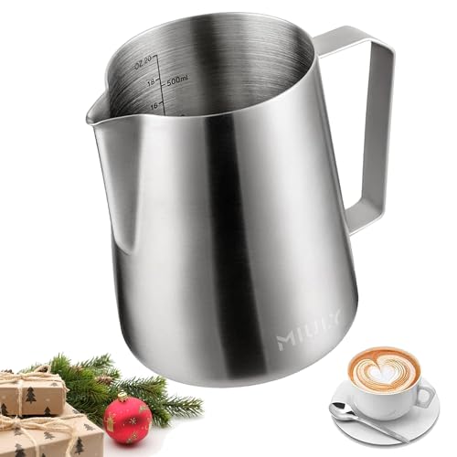 MIULY Stainless Steel Milk Frothing Pitcher 20oz/600ML - Professional Milk Frother Jug for Latte Art, Espresso Machine Accessories, Dishwasher Safe for Home & Cafe Baristas
