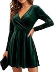 LEACOOLKEY – Damen Abendkleid Langarm Samtkleid Partykleid Knielang Cockt