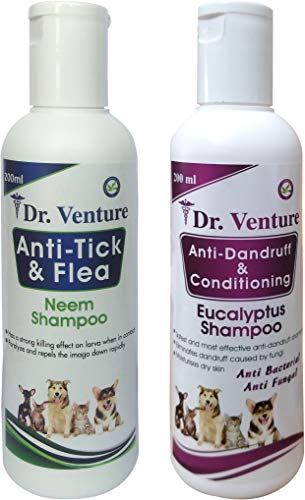 Dr Venture Anti-tick and Flea Neem Shampoo 200 ml + Anti Dandruff & Conditioning Eucalyptus 200 ml Dog Shampoo Cat Shampoo