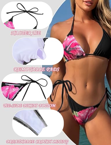 Bikini femme 3 pieces ensemble maillot de bain plage imprimé floral sexy S-L - 4