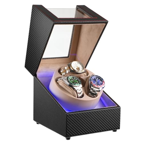 Image of J&T Technology Watch Winder for Automatic Watches,Automatic Watch Winder with LED Light,Rotating Watch Case with Japanese Quiet Motor,4 Rotation Modes,USB Type C