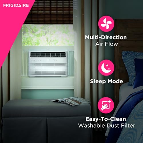 Frigidaire 10,000 BTU Window Air Conditioner & Dehumidifier, 115V, Cools up to 450 Sq. Ft. for Apartment, Dorm Room & Small/Medium Rooms, with Remote Control, Programmable Timer, and Sleep Mode, White