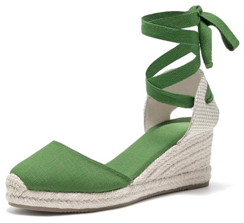 Image of Womens Espadrille Wedge Sandals Closed Toe Platform Lace Up Ankle Strap Slingback Summer Dress Shoes
