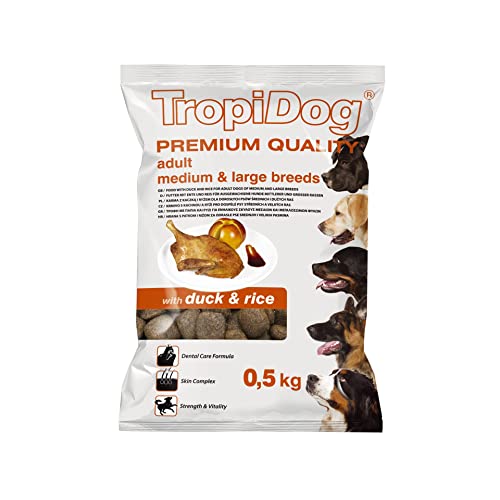 Premium Trockenfutter für Hunde mit Ente und Reis für Erwachsene mittlerer und großer Rassen, 500 g