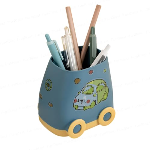 Image of FunBlast Plastic Pen Stand for Study Table, Car Stationary Organizer with Kawaii Stickers, Pen Stand for Kids & Girls, Desk Organizer, Birthday Return Gifts for Kids (Blue)