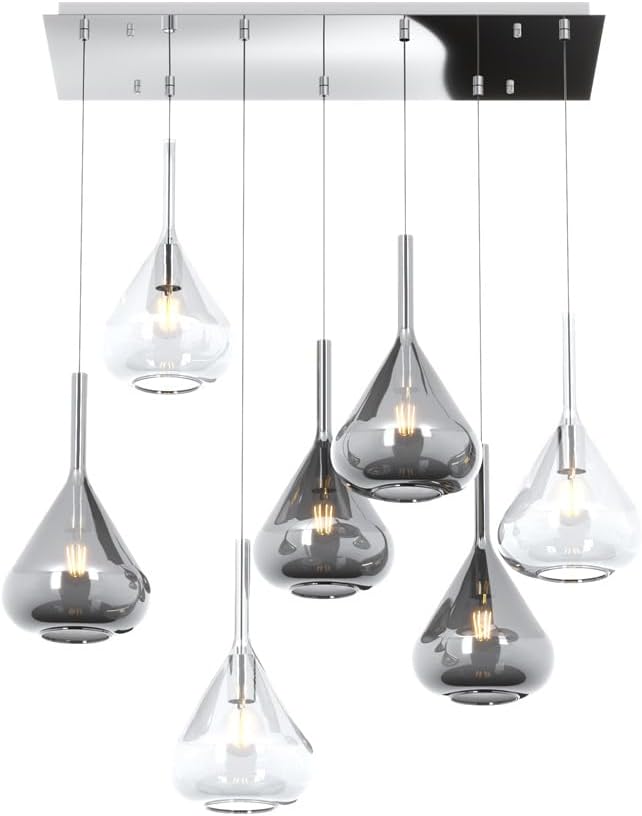 Top Light Hedendaagse hanglamp Kona metaal chroom glas transparant smoke 7 lampen E27