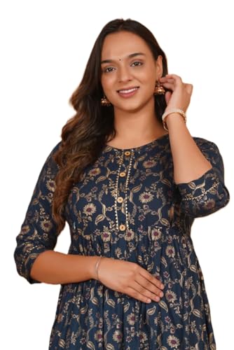 Image of Women's Floral Printed Cotton Maternity Dress Kurti with Feeding Zipper, Maternity Gown for Women, Feeding Dress, Maternity Kurti