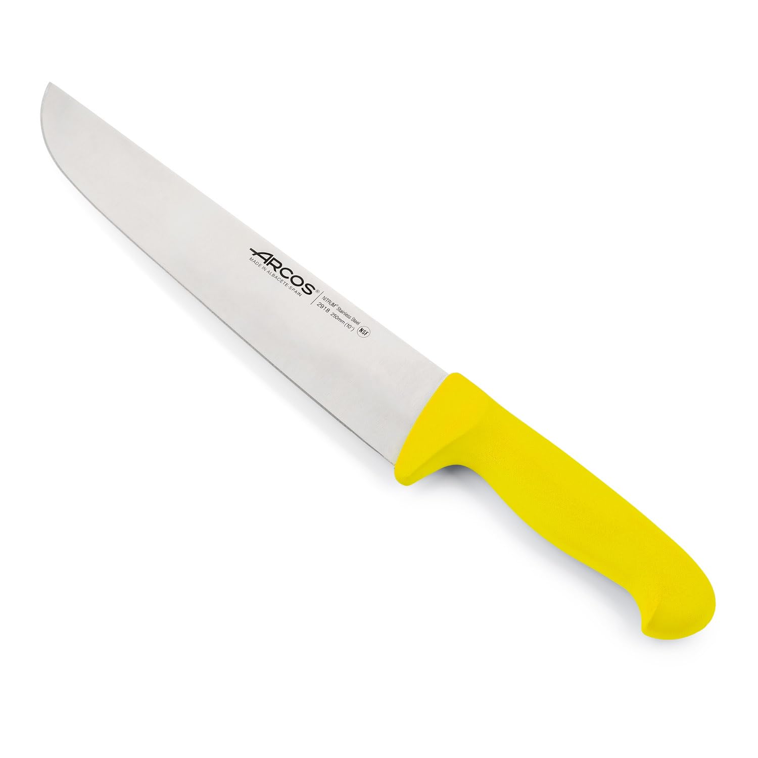 Arcos Cuchillo carnicero con Hoja Acero Inoxidable 250 mm. Cuchillo cocina profesional cortar carne, pescado y verduras. Mango ergonómico polioximetileno. Serie 2900. Color amarillo. con descuento