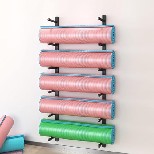 Estantería de pared para esterillas de yoga, rodillos de espuma y monopatines 4