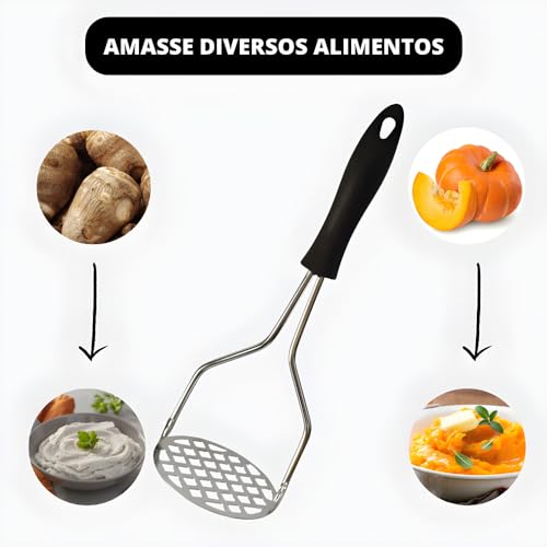 Amassador De Batata Legumes Feijão Espremedor Aço Inox Manual Ergonômico Amassador De Purês Escondid
