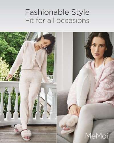 MeMoi Women's Luxe Pom-Pom Memory Foam Plush Slippers4