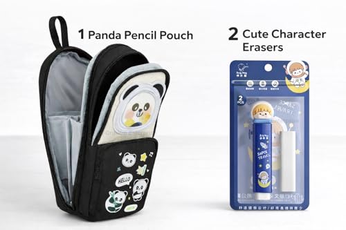 Image of Kawaii Pencil Pouch for Kids with Cute Character Erasers | Double Zipper, Water-Resistant School Pouch | Lightweight Stationery Case for Boys & Girls