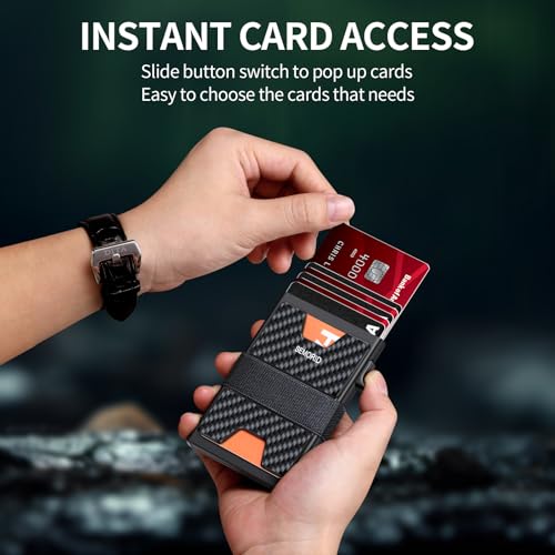 Image of SEMORID Slim Wallet for Men, Minimalist RFID Blocking Mens Wallet with Pop Up Case, Thin Metal Credit Card Holder with Cash Strap & Expandable Backplate - Holds 12 Cards