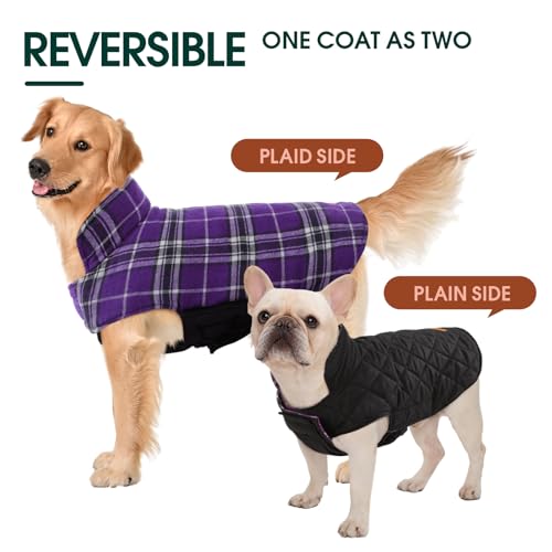 Image of Kuoser Waterproof Dog Coat, Warm Reversible Dog Jacket with Leash Hole