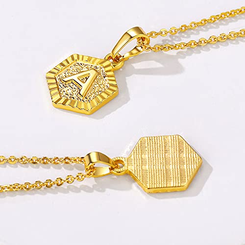 U7 Initials Necklaces For Men Women, 18K Gold Plated Trendy Hexagon Pendant Unisex A Name Chain Necklace #TOP3